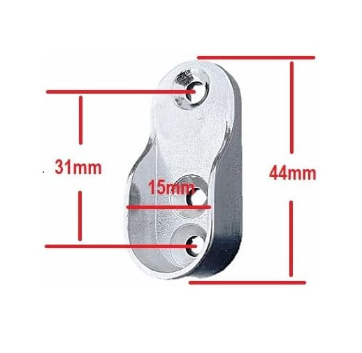 SCARFELL 2 x Oval Wardrobe Rail Ends Supports Rail Brackets 15mm Wide Nickel Plated Silver with Screws