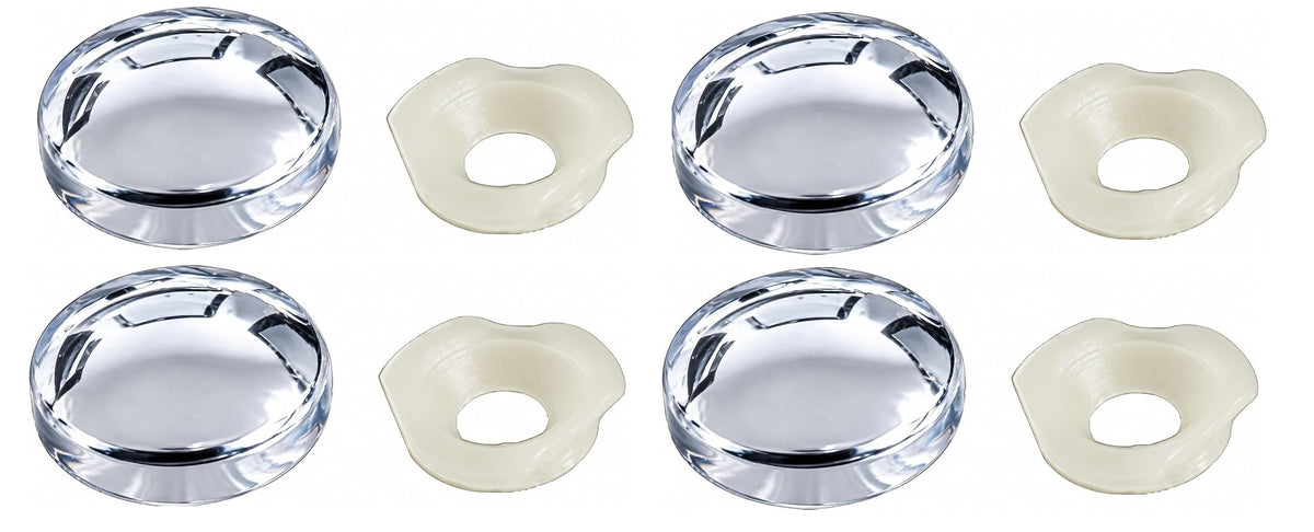 4 x Screw Cover Caps for No 6-8 Gauge Screws, Firm Clip-On Type, Chrome Effect