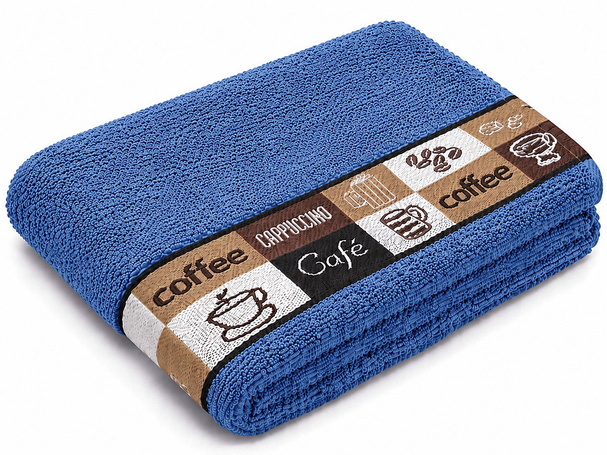 Luxury Kitchen Hand Terry Tea Towel 100% Cotton , Cafe Coffee Cups (Classic Blue)