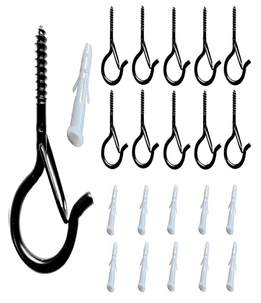 Screw Hooks Q-Hanger for Wind Chimes, Outdoor String Lights, Christmas Rope Lights Clips, Wall, Ceiling Eye Hook + Safety Buckle