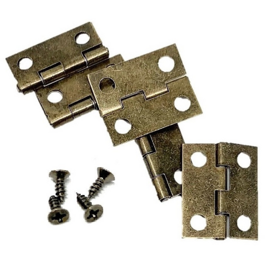 Pack of 4 Small Hinges With Screws Jewellery Box Dolls House Antique Brass