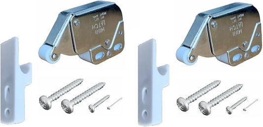 2 x Mini Touch Catch Latch Cabinets Caravan Motorhome Cupboard Doors with Screws
