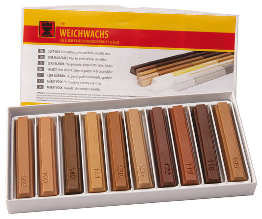Hafele Soft Wax Filler Sticks, for Repair Work, 10 Assorted Oak Shades