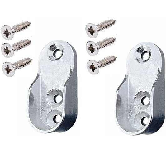 SCARFELL 2 x Oval Wardrobe Rail Ends Supports Rail Brackets 15mm Wide Nickel Plated Silver with Screws