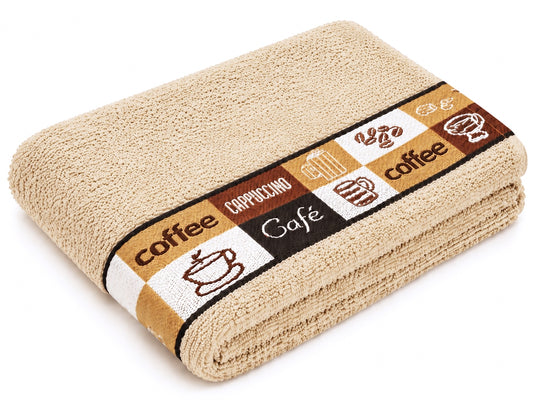 Luxury Kitchen Hand Terry Tea Towel 100% Cotton , Cafe Coffee Cups (Beige)