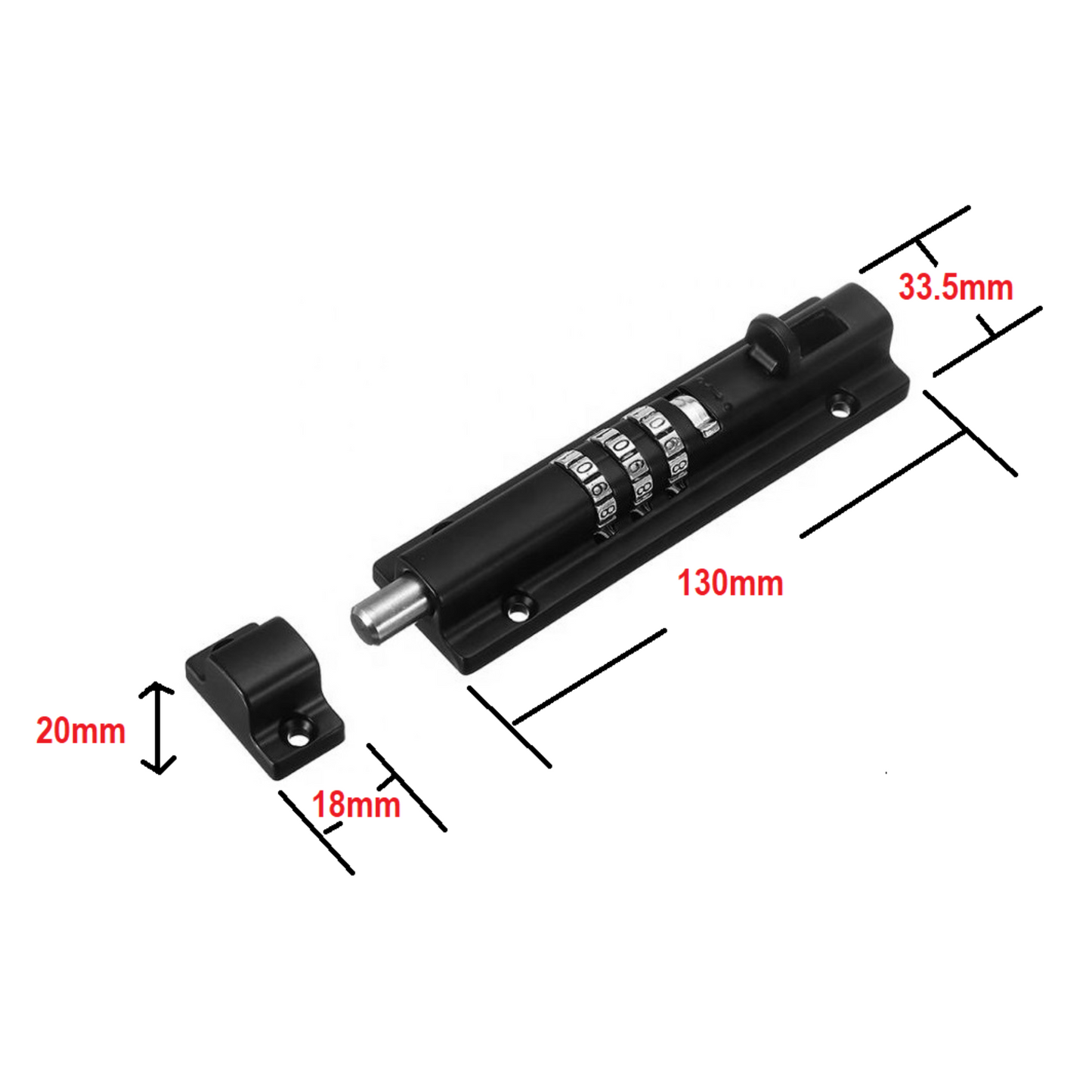 1 x Heavy Duty Combination Sliding Bolt Lock Gate Shed Door Garage / Black
