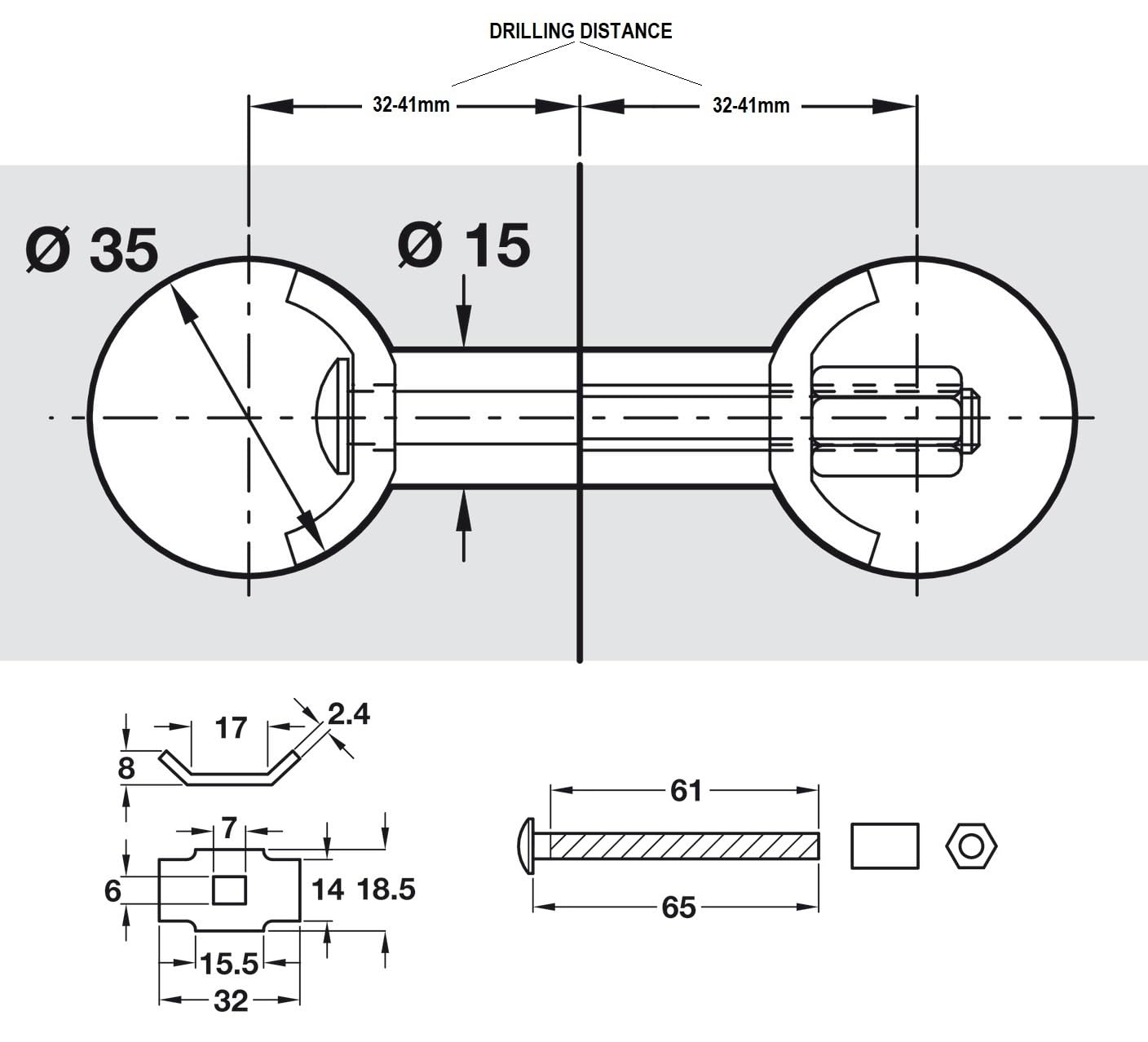 Worktop Connector Bolts Length M6x65mm Galvanized Steel Kitchen Furniture Connecting Screws for Jointing Clamping and Fixing Pack of 2