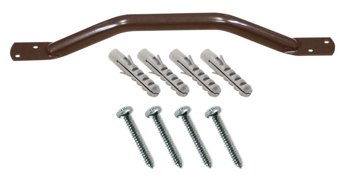 Grab Rail Handle Bar Indoor / Outdoor Steel Powder Coated Screw Fixings Included 450mm BROWN