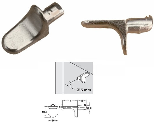 4 x STEEL SHELF SUPPORTS METAL 5mm PLUG IN STUD PEGS PINS FOR KITCHEN CABINETS, BOOKCASE, SHELVING